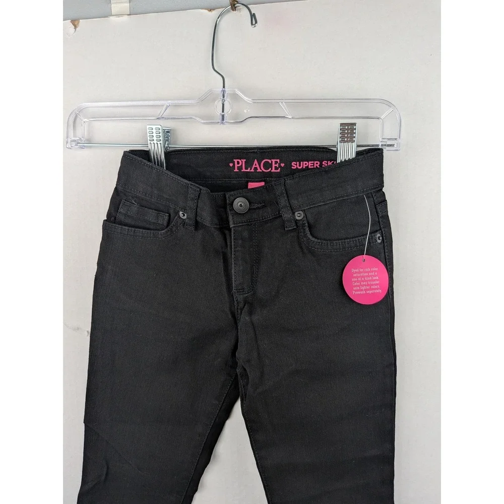 The Childrens Place Girls Super Skinny Jeans Black Denim Size 6 Adjustable Waist